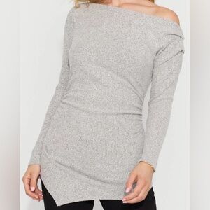 WHBM Gray Knit Sweater Long Sleeve Fitted Size M